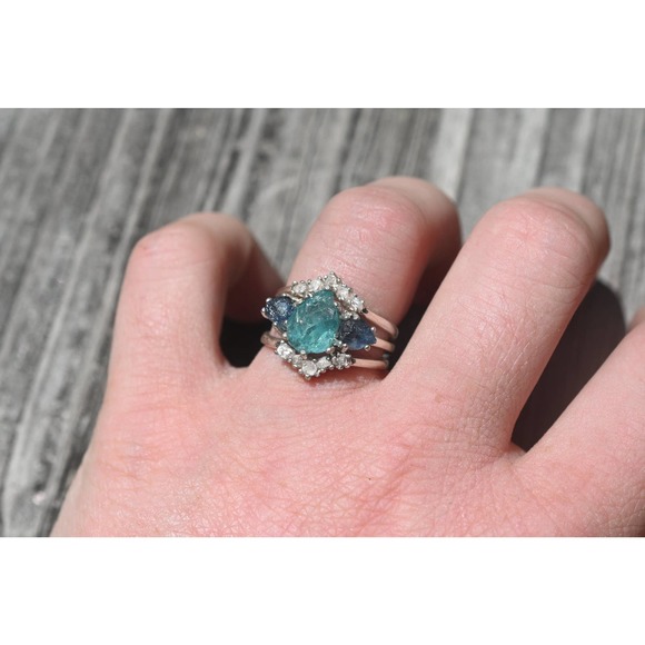 Aquamarine, Montana sapphire engagement ring set size 3 4 5 6 7 8 9 10 1… - Picture 4 of 4